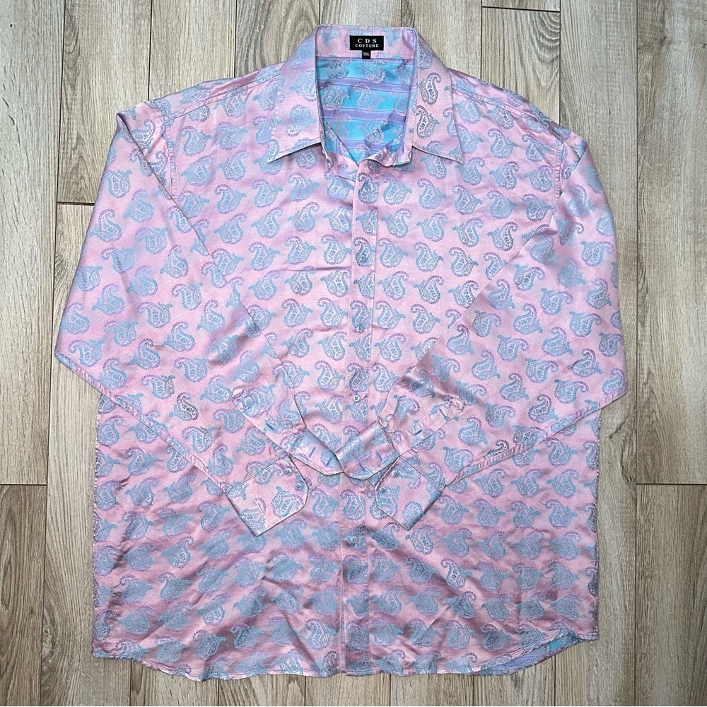 Créme De Silk “CDS Couture”100% Silk Lavender Paisley Print Button Down